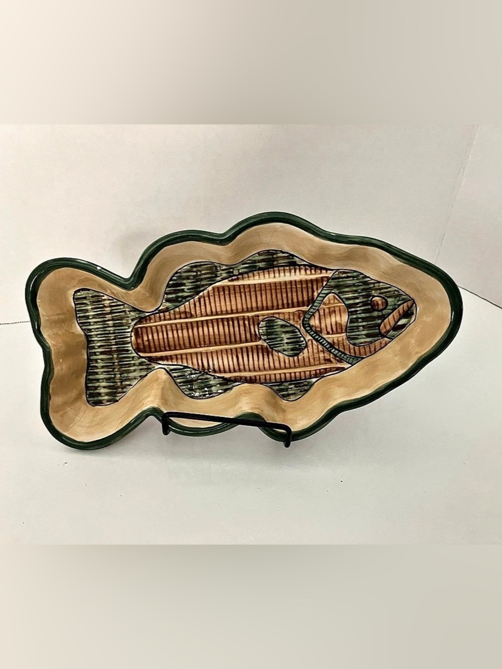 Hartfelt Kitchen Creations Fish-Shaped Ceramic Serveware in Green & Brown